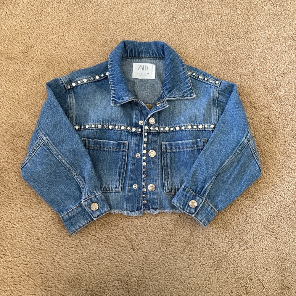Zara Blue Denim Jacket with Pearl Accents